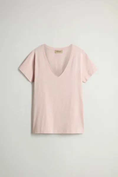 Tričko Woolrich Slub Cotton V-Neck Rose Smoke
