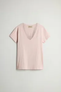 Tričko Woolrich Slub Cotton V-Neck Rose Smoke