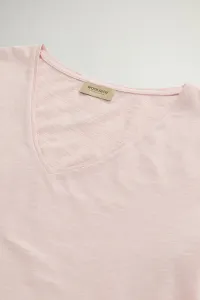 Tričko Woolrich Slub Cotton V-Neck Rose Smoke