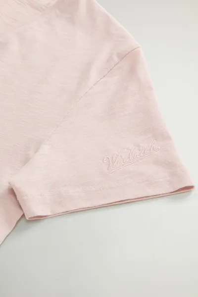 Tričko Woolrich Slub Cotton V-Neck Rose Smoke