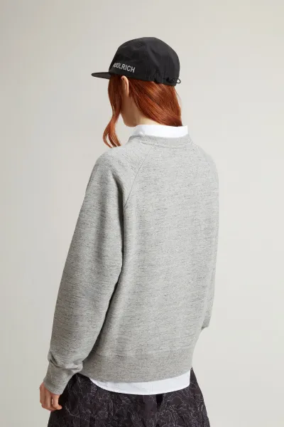 Mikina Woolrich Mouline' Fleece Crewneck Medium Grey Logo