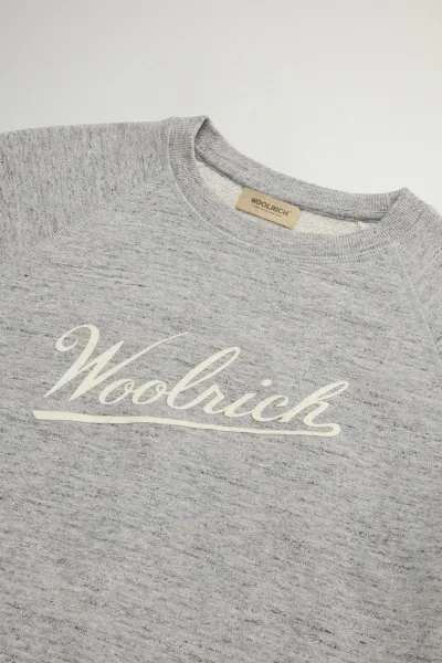 Mikina Woolrich Mouline' Fleece Crewneck Medium Grey Logo