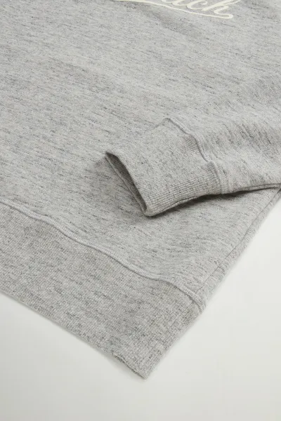 Mikina Woolrich Mouline' Fleece Crewneck Medium Grey Logo