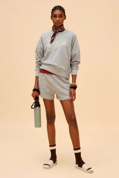Mikina Woolrich Mouline' Fleece Crewneck Medium Grey Logo
