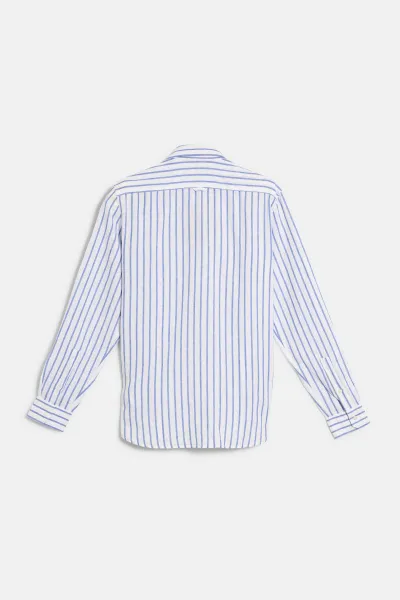 Košeľa Woolrich Cotton Linen Shirt Large Blue Stripe