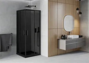 MEXEN/S - Rio sprchovací kút 80x80, grafit, čierna + vanička so sifónom 860-080-080-70-40-4070B