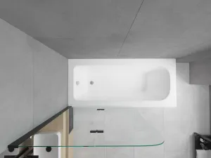 MEXEN/S - Vega obdĺžniková vaňa 150 x 70 cm s panelom + vaňová zástena 100, transparent, čierna 550115070X9010027000