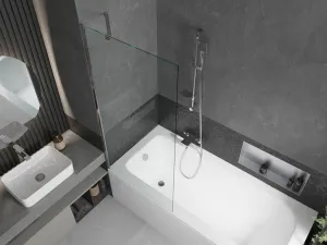 MEXEN/S - Vega obdĺžniková vaňa 150 x 70 cm s panelom + vaňová zástena 80, transparent, chróm 550115070X9508000001
