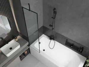 MEXEN/S - Vega obdĺžniková vaňa 170 x 70 cm s panelom + vaňová zástena 50, čierna vzor 550117070X9505007070