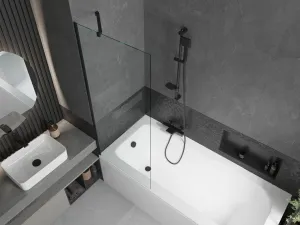 MEXEN/S - Vega obdĺžniková vaňa 170 x 70 cm s panelom + vaňová zástena 70, transparent, čierna 550117070X9507000070