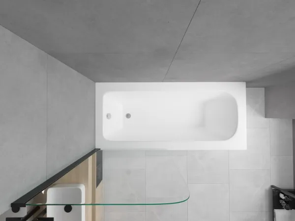 MEXEN/S - Vega obdĺžniková vaňa 170 x 70 cm s panelom + vaňová zástena 70, transparent, čierna 550117070X9007017000