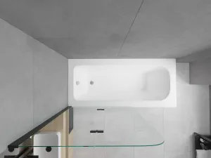 MEXEN/S - Vega obdĺžniková vaňa 150 x 70 cm s panelom + vaňová zástena 80, transparent, čierna 550115070X9008027000