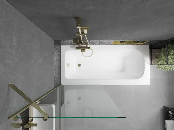 MEXEN/S - Vega obdĺžniková vaňa 170 x 70 cm s panelom + vaňová zástena 80, transparent, zlatá 550117070X9508000050