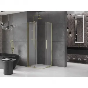 MEXEN/S - Velar Duo sprchovací kút, posuvné dvere 100 x 100, dekor, zlato 871-100-100-32-50