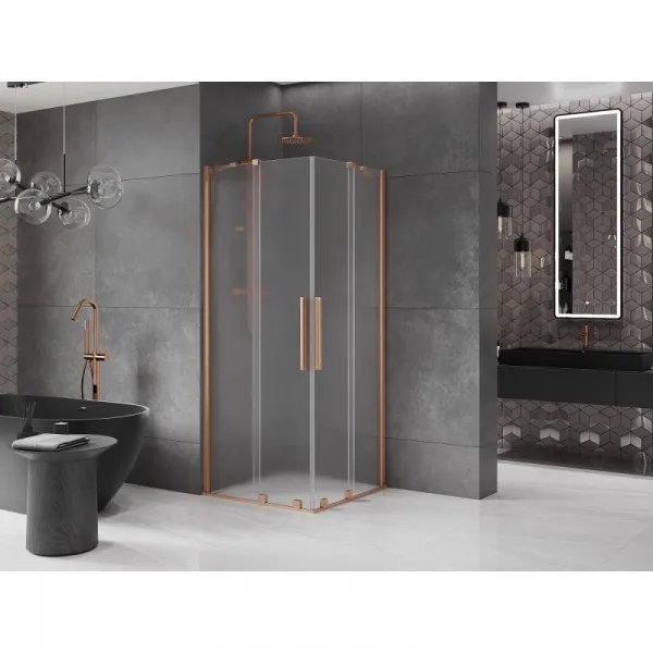 MEXEN/S - Velar Duo sprchovací kút, posuvné dvere 80 x 80, dekor, meď kartáčovaná 871-080-080-32-65