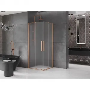 MEXEN/S - Velar Duo sprchovací kút, posuvné dvere 80 x 80, dekor, meď kartáčovaná 871-080-080-32-65
