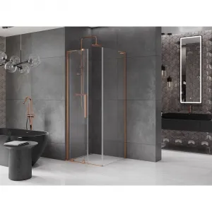 MEXEN/S - Velar L sprchovací kút, posuvné dvere 100 x 100, transparent, meď kartáčovaná 871-100-100-03-65