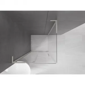 MEXEN/S - Velar L sprchovací kút, posuvné dvere 100 x 100, transparent, nikel kartáčovaný 871-100-100-03-97
