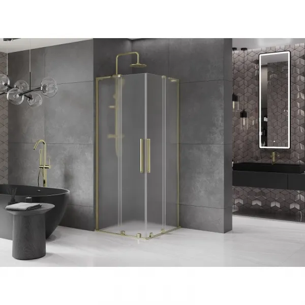 MEXEN/S - Velar L Duo sprchovací kút, posuvné dvere 80 x 80, dekor, zlato 871-080-080-02-33-50