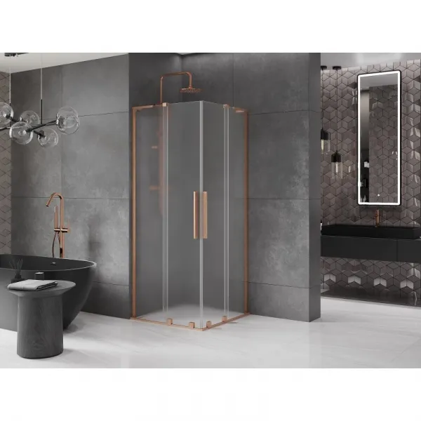 MEXEN/S - Velar L Duo sprchovací kút, posuvné dvere 100 x 100, dekor, meď kartáčovaná 871-100-100-02-33-65