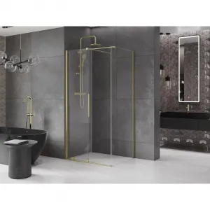 MEXEN/S - Velár sprchovací kút 90 x 80, transparent, zlatá kartáčovaná 871-090-080-01-55