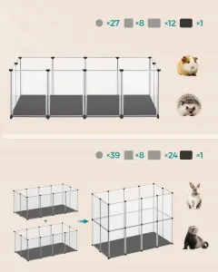 SONGMICS Ohrádka pre drobné zvieratá Molly 143 cm číra