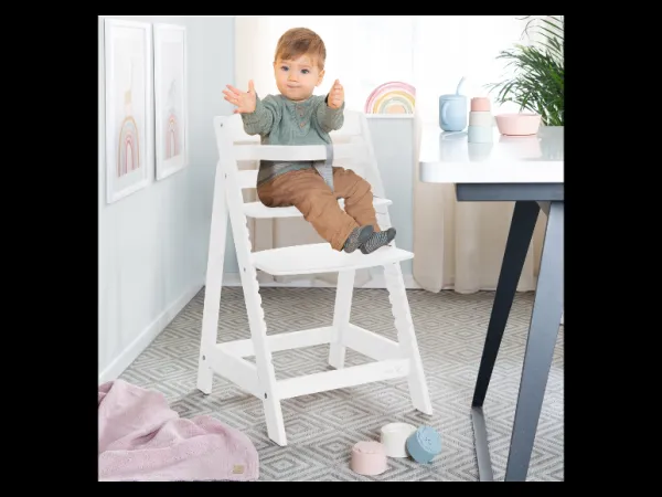 roba Detská drevená vysoká jedálenská stolička Sit Up (biela)