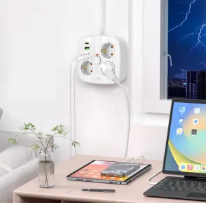 Tech-Protect PCS3X4 Predlžovací kábel 2x USB / 2x USB-C / 3 zásuvky, 2m Biely