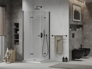 MEXEN/S - Lima Duo sprchovací kút 70x70, transparent, čierna + vanička so sifónom 856-070-070-70-02-4010B