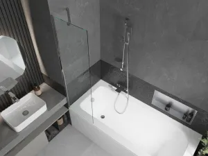 MEXEN/S - Vega obdĺžniková vaňa 170 x 70 cm s panelom + vaňová zástena 50, transparent, chróm 550117070X9505000001