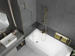 MEXEN/S - Vega obdĺžniková vaňa 160 x 70 cm s panelom + vaňová zástena 50, transparent, zlatá 550116070X9505000050