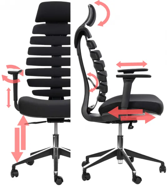 MERCURY 2PACK Ergonomická kancelárska stolička FISH BONES PDH čierny plast, čierna 26-60, 3D podrúčky (2 ks)