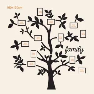 Drevený strom na stenu s fotorámikmi - Family