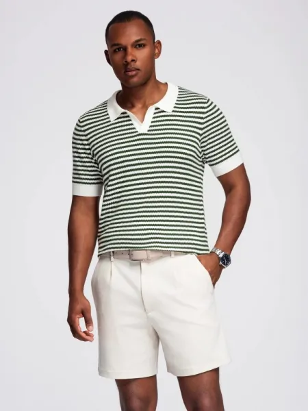 Polokošeľa z úpletu, s krátkym rukávom -pre mužov- bielo-olivová