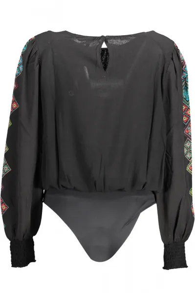 Black Women's Bodysuit with Balloon Sleeves Desigual Candy - Women