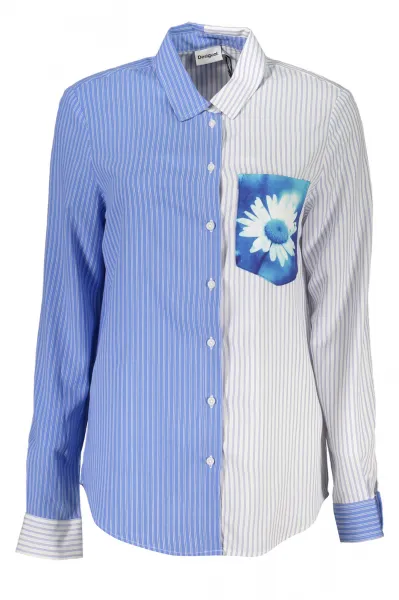 Bielo-modrá dámska pruhovaná košeľa Desigual Flower Pocket