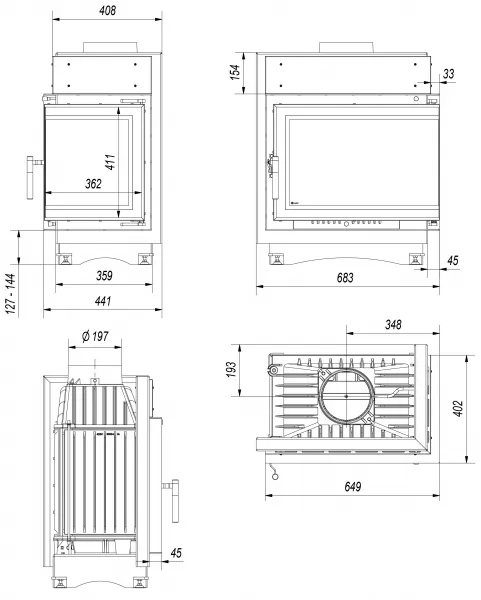 Kratki MAJA 8 BS DECO pravé presklenie - krbová vložka rohová MAJA/P/BS/DECO