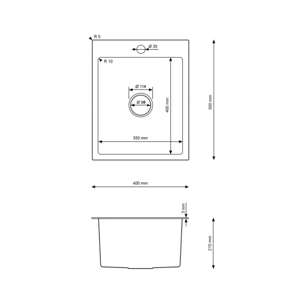 VELAZO Jednokomorový oceľový drez 40 x 50 cm PVD grafit, Velazo VELAZ4050B