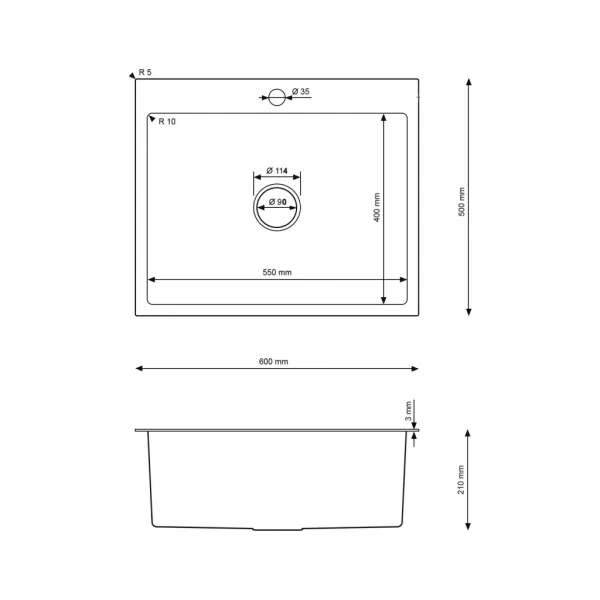 VELAZO Zlatý oceľový drez s jedným drezom 60 x 50 cm, Velazo VELAZ6050G