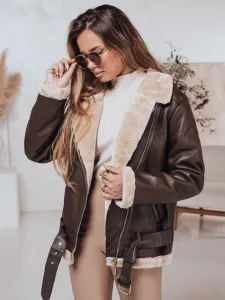 Women's NORFDIMA leather jacket with fur - coffee Dstreet