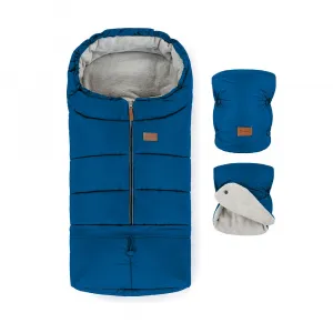 Set zimný fusak Jibot 3v1 + rukavice na kočík Jasie Ocean Blue