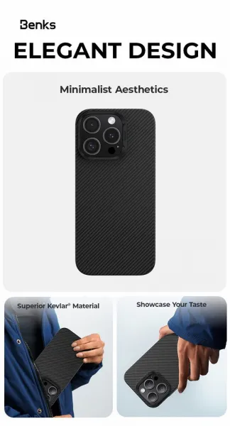 Benks Magnetic Armor Air Kevlar obal PC Frame, iPhone 16 Pro, čierny