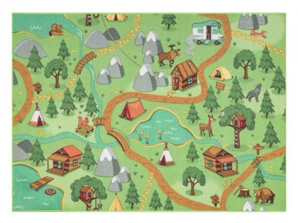 Detský koberec REBEL ROADS Wild life 90 Les, zvieratá protišmykový - zelený