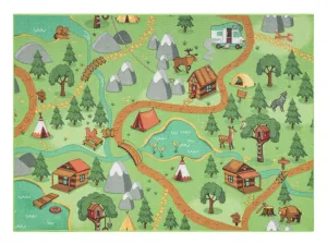 Detský koberec REBEL ROADS Wild life 90 Les, zvieratá protišmykový - zelený