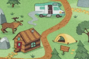 Detský koberec REBEL ROADS Wild life 90 Les, zvieratá protišmykový - zelený