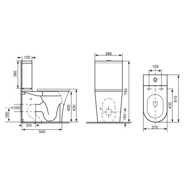 Bruckner - DARIO RIMLESS WC kombi misa s nádržkou, spodný/zadný odpad, biela 201.437.4
