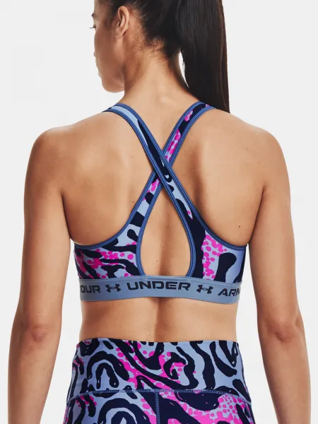 Modrá vzorovaná športová podprsenka Under Armour UA Crossback Mid Print