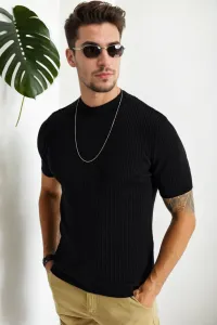 33307 Dewberry Mens Crew Neck Short Sleeve Thin Knit Sweater-BLACK