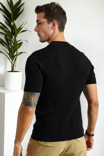 33307 Dewberry Mens Crew Neck Short Sleeve Thin Knit Sweater-BLACK