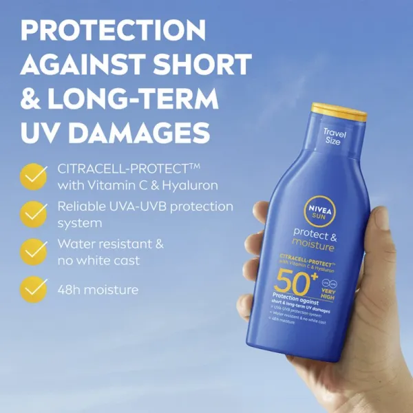 NIVEA SUN Protect & Moisture hydratačné mlieko na opaľovanie SPF 50+ 100 ml